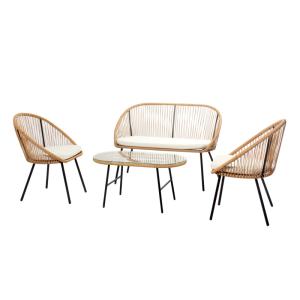 Salon de jardin 4 places esprit rotin naturel et coussins b…