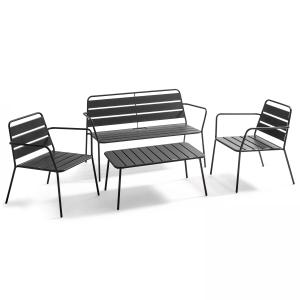 Salon de jardin 4 places et 1 table basse en acier anthraci…