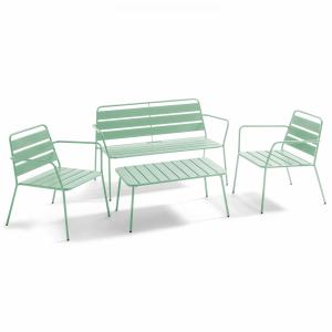 Salon de  jardin 4 places et 1 table basse en acier vert sa…