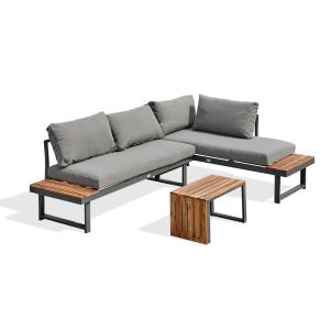 Salon de jardin 4 places - Gris anthracite et acacia