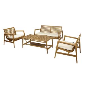 Salon de jardin, 5 personnes, 100 % teck, banc, table et 2…