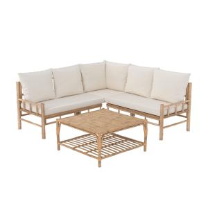 Salon de jardin 5 personnes en bambou, table basse carrée