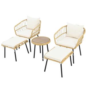Salon de jardin 5 pièces en rotin table basse, 2 chaises, 2…