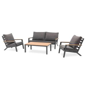Salon de jardin 5 pl en alu et plateau composite effet bois