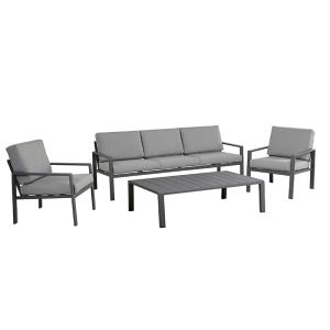 Salon de jardin 5 places aluminium gris foncé et coussins g…