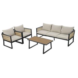 Salon de jardin 5 places en acier beige