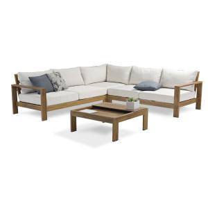 Salon de jardin 5 places en aluminium effet bois