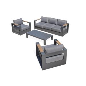 Salon de jardin 5 places en aluminium et accoudoirs en HPL