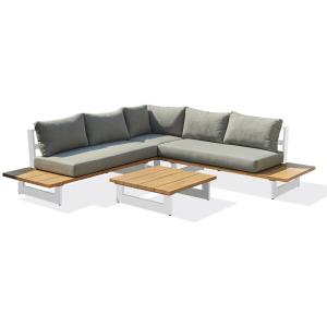 Salon de jardin 5 places en aluminium et plateau imitation…