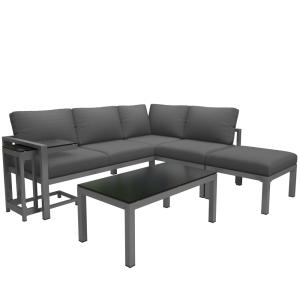 Salon de jardin 5 places en aluminium et verre gris