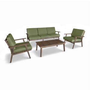 Salon de jardin 5 places en bois d'acacia et coussins kaki