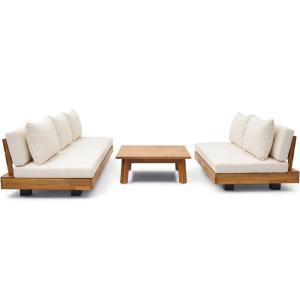 Salon de jardin 5 places en bois FSC - beige