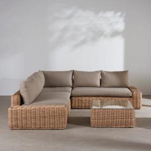 Salon de jardin 5 places en résine tressée recyclée imitati…