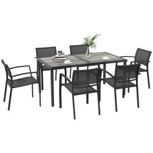 Salon de jardin 6 places 7 pièces table manger acier aspect…