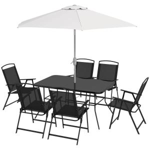 Salon de jardin 6 places 8 pcs - parasol, table, 6 chaises…