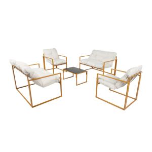 Salon de jardin 6 places contemporain marron et coussins be…