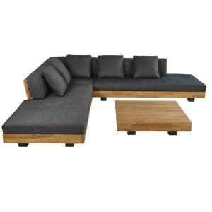 Salon de jardin 6 places en acacia massif et toile gris ant…