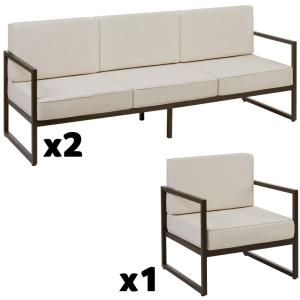 Salon de jardin 7 personnes avec rembourrage XXL brun