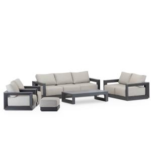 Salon de jardin 7 places en aluminium anthracite avec repos