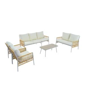 Salon de jardin 7 places en résine tressée beige avec table…