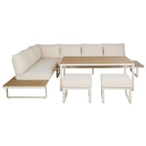 Salon de jardin 8 places en aluminium beige et coussins en…