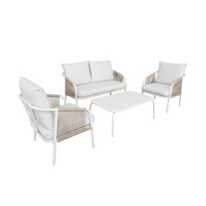 Salon de jardin acier 4 personnes blanc et beige