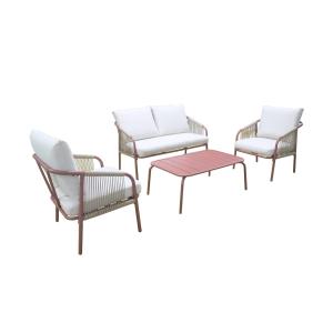 Salon de jardin acier 4 personnes terracotta et beige