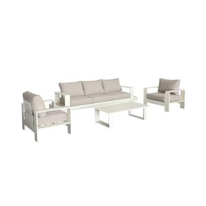 Salon de jardin aluminium 5 places beige et marron