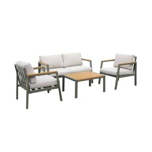 Salon de jardin aluminium et polywood 4 places kaki et beige