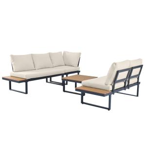 Salon de jardin angle modulable inclinable beige avec table…