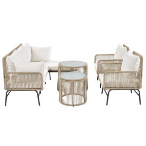 Salon de jardin beige 2 fauteuils 2 canapés 2 tables basse,…