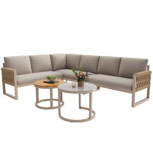 Salon de jardin beige 5-6 personnes 2 tables basses gigogne…