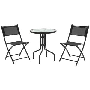 Salon de jardin bistro 2 chaises pliables table métal texti…