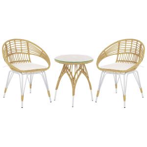 Salon de jardin bistrot en rotin clair pieds blancs