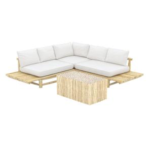 Salon de jardin blanc 4 personnes en bois de teck, canapé,…