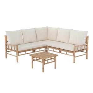 Salon de jardin blanc 5 personnes en bambou
