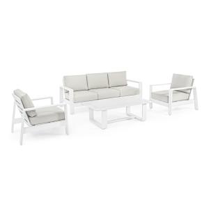 Salon de jardin blanc avec fauteuils et table en aluminium