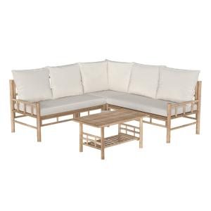 Salon de jardin blanc en bambou avec canapé d'angle et tabl…