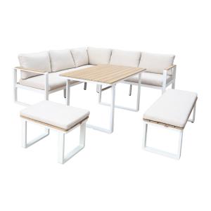 Salon de jardin bois d'acacia et aluminium 8 places blanc e…