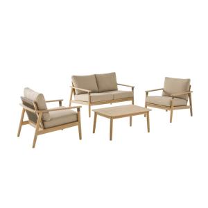 Salon de jardin bois d'acacia et cordes 4 places naturel