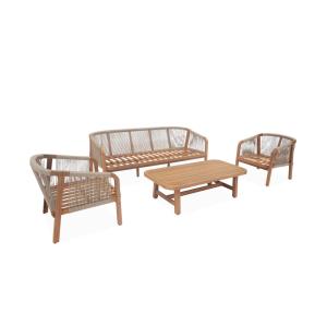 Salon de jardin bois d'acacia et cordes 5 places beige