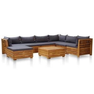 Salon de jardin bois d'acacia massif 8 pièces coussins gris…