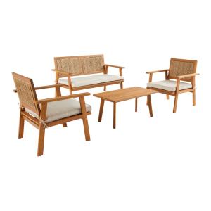 Salon de jardin bois et cannage vertical 4 places