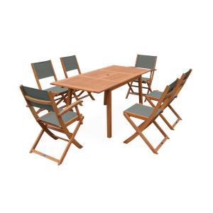 Salon de jardin bois table 120-180cm kaki