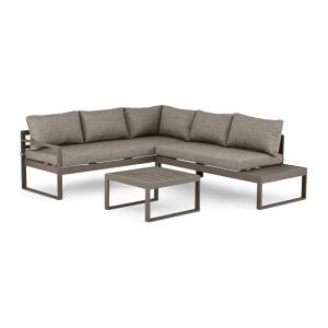 Salon de jardin d'angle 5 places en aluminium et tissu moka