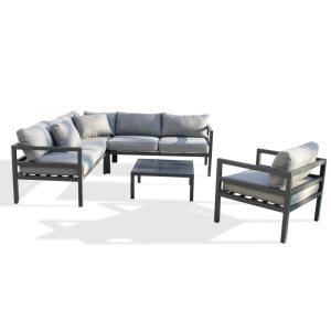 Salon de jardin d'angle 6 places en aluminium