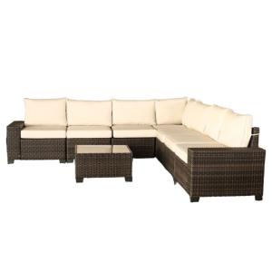 Salon de jardin d'angle 7 places en résine tressée avec tab…