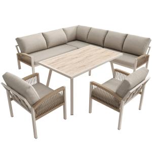 Salon de jardin d'angle 8 places beige, coussins , table ,…