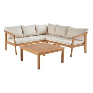 Salon de jardin d'angle beige en acacia 5 places