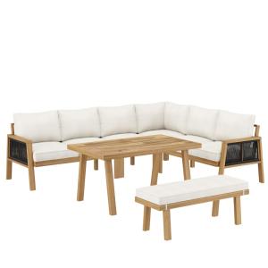 Salon de jardin d’angle bois acacia 8 places avec table